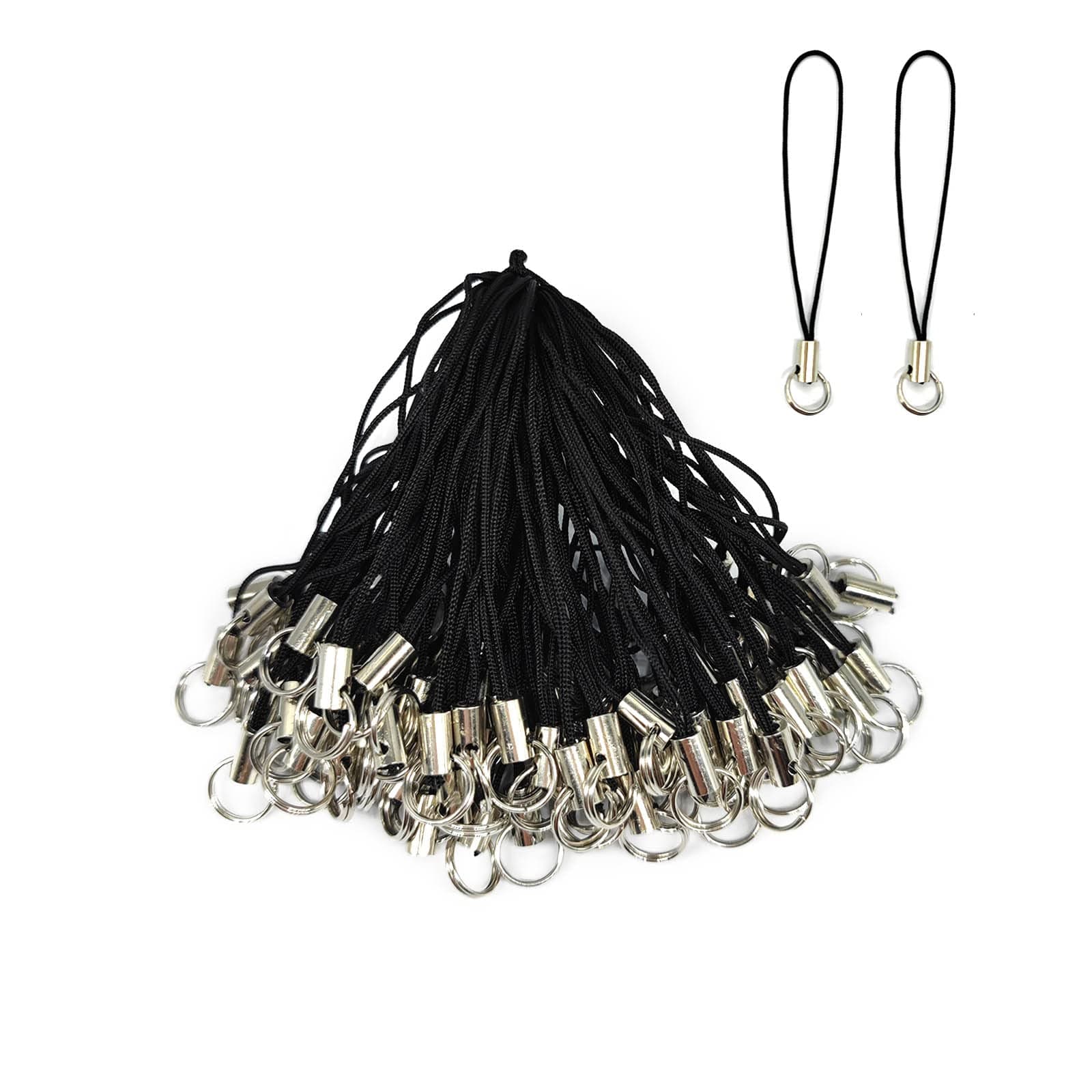 BlingKingdom 100pcs Hand Wrist Strap Lanyard Cell Phone Split Ring Strap Detachable Phone Ring Strap Phone Charm Cords DIY Lanyard Decorations for Hanging Charms USB Drive Keychain - Black, No