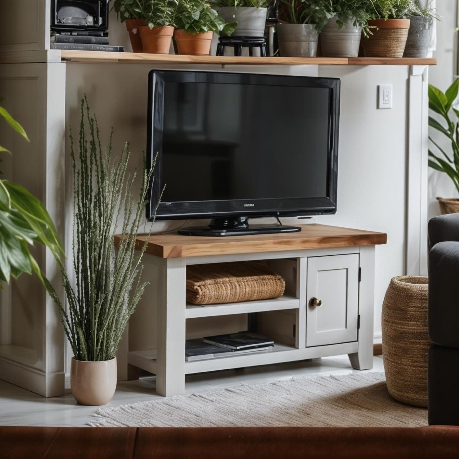 Arklow Painted Grey Oak Small TV Unit | Storage Stand Fully Assembled Cabinet