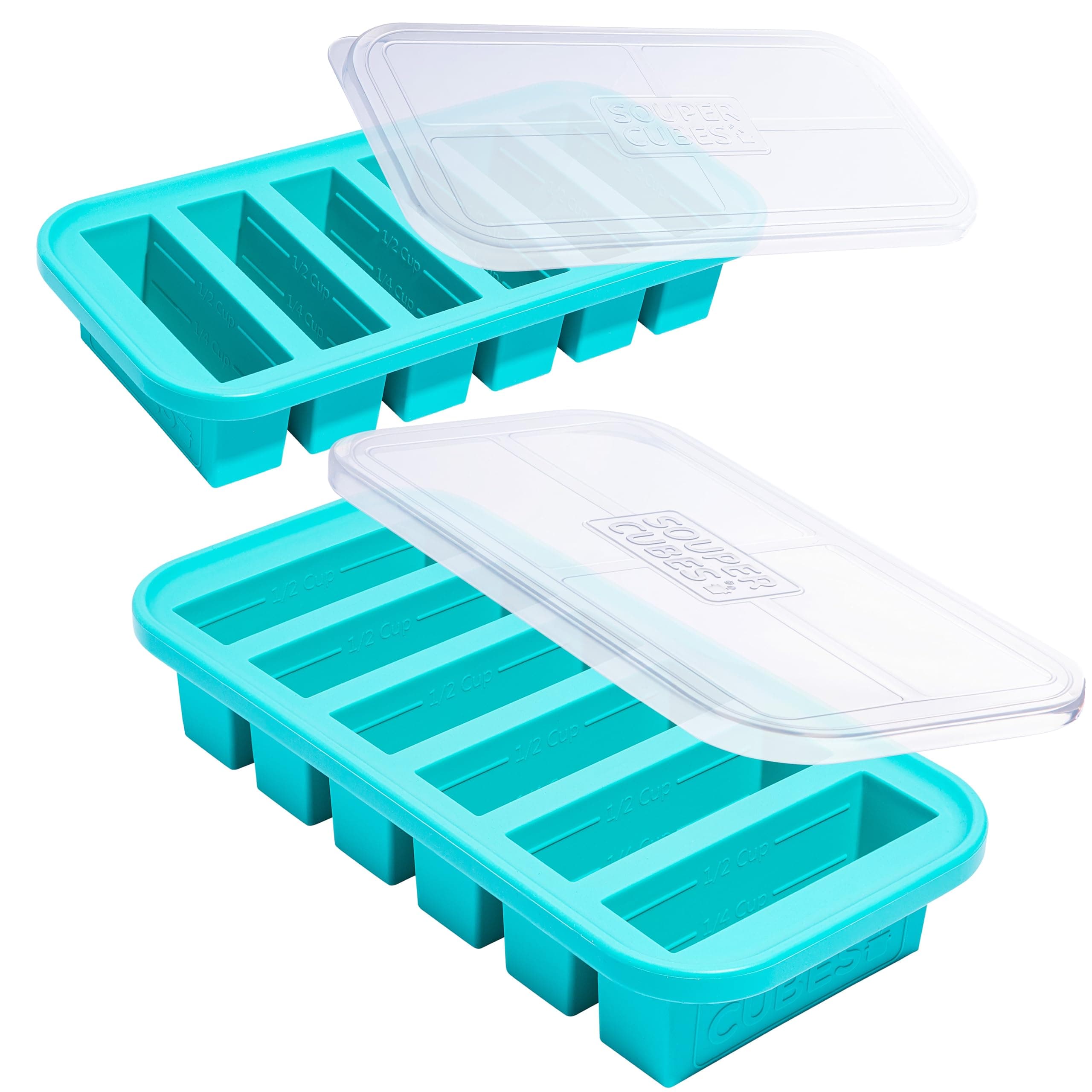 Souper Cubes 1/2 Cup Freezing Tray with lid, Pack of 2, makes 12 perfect 1/2 cup portions, freeze pesto, salsa, or sauce