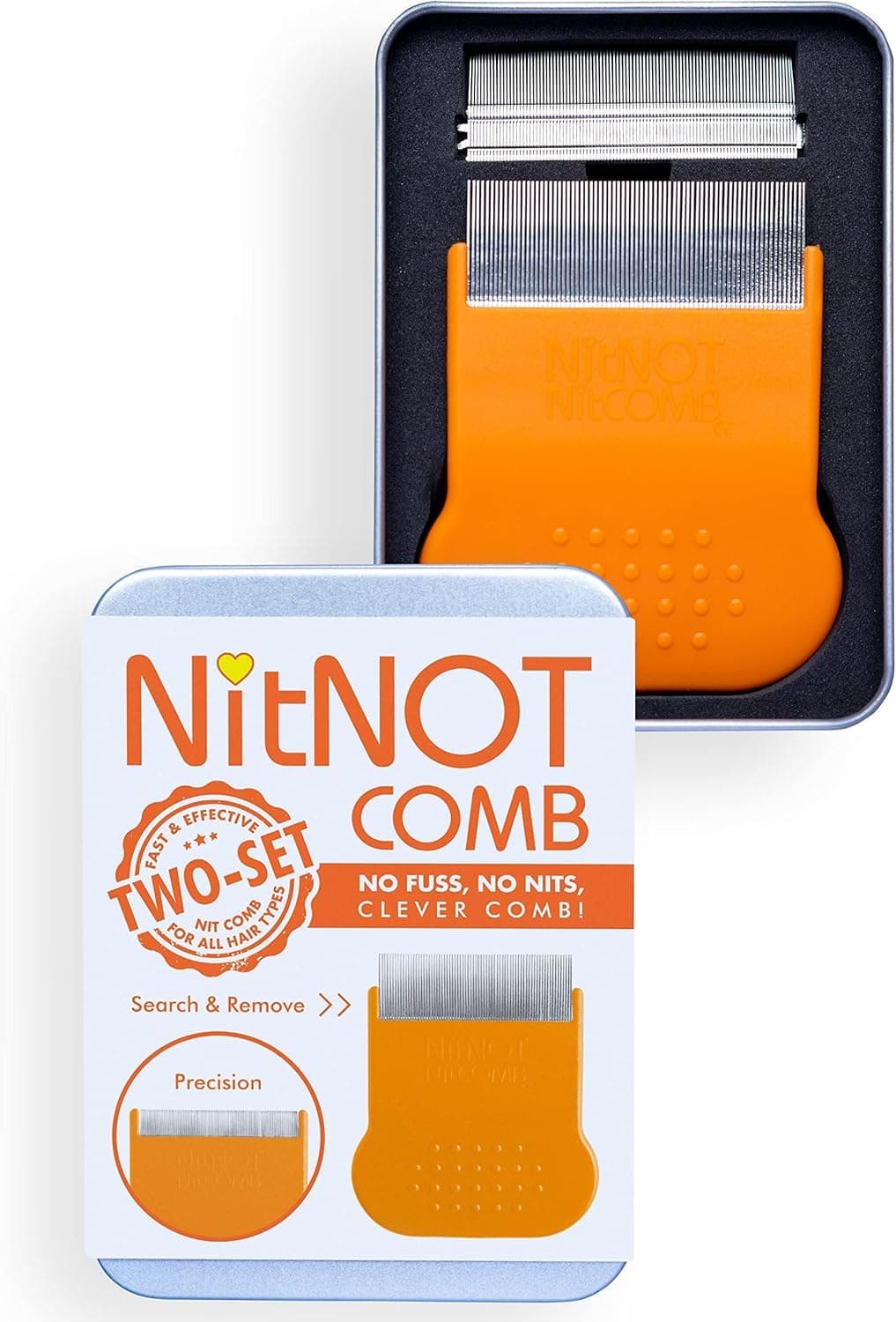 NitNOT - Nit Comb As Seen on Dragons Den, Head Lice Treatment for any type of Hair, Precision Comb 2 Heads, Best of Lice combs for nit treatment, Metal Nit Comb for Headlice, Professionally Endorsed