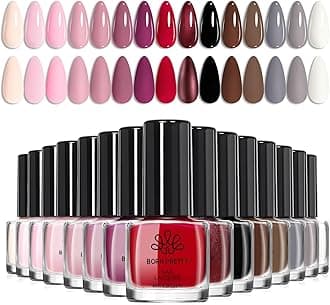 Red Pink Nail Polish Set, 15 Colors Red Pink Nude Black White Gray Brown Nail Polish Quick Dry Fingernail Polish Kit for DIY Nail Art Salon Home Valentines Day Gift for Women