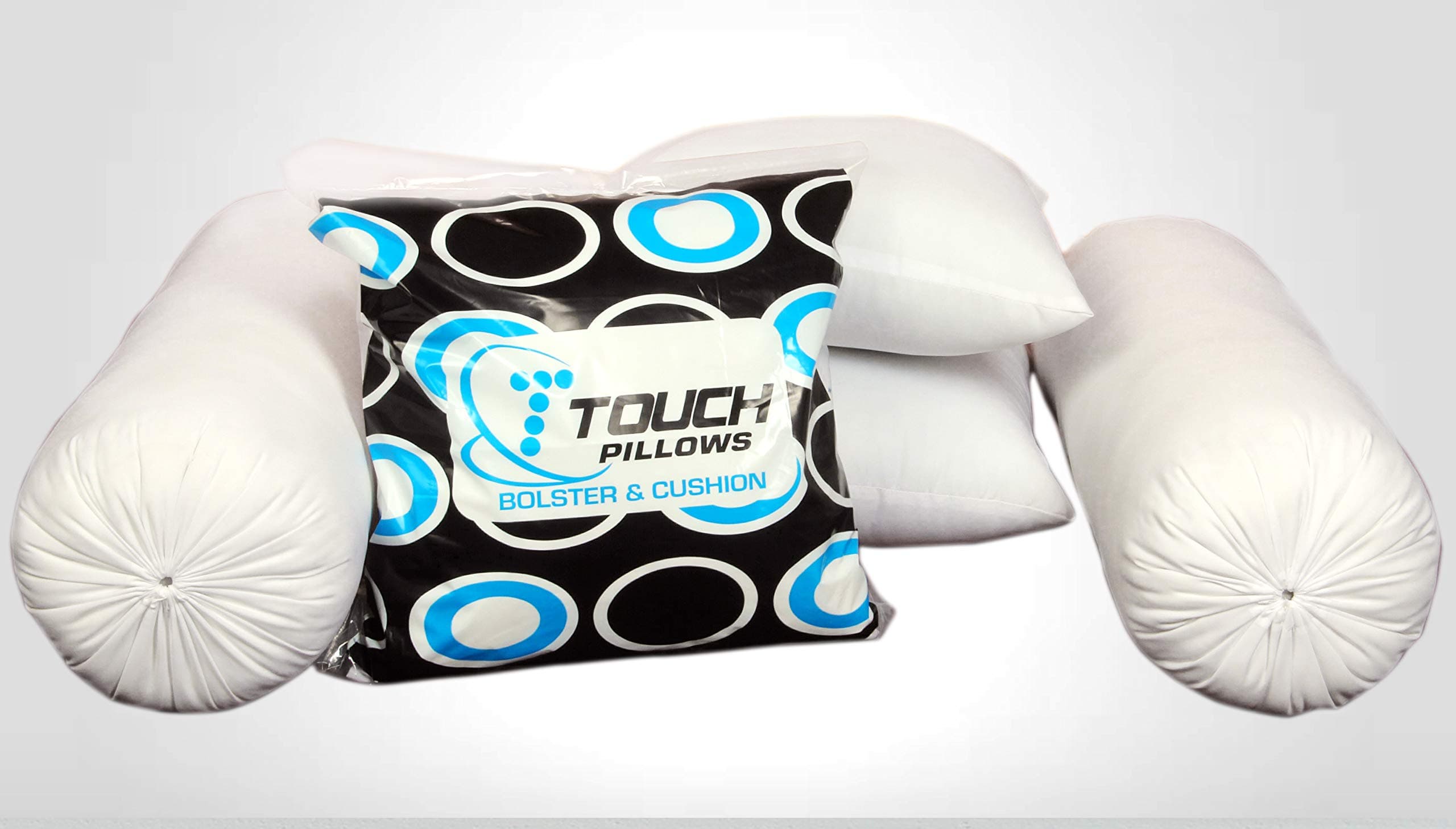 Touch Pillows Polyester Fibre Diwan And Sofa/Bedding Pillows Set with Fillers Set of 3 Soft Cushions (Size- 16"x16") And 2 Hard Bolsters (White, 09"x24")