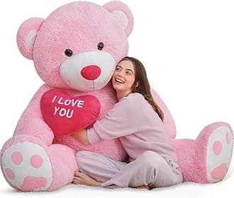 Giant Teddy Bear 5ft - I Love You Red Heart Big Pink Stuffed Animal - Jumbo Valentines Teddy for Girlfriend, Boyfriend, Wife, Lover - Anniversary, Birthday