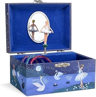 Jewelkeeper Girl's Musical Jewelry Storage Box with Spinning Ballerina, Glitter Design, Swan Lake Tune