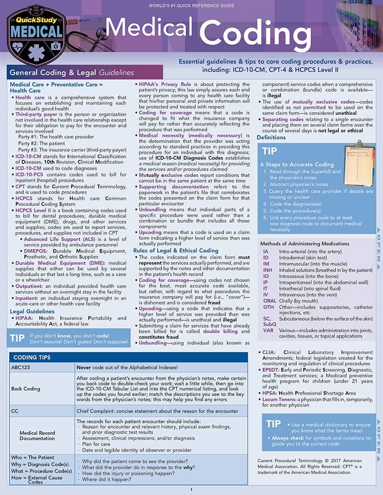 Medical Coding: a QuickStudy Laminated Reference Guide (Quickstudy Medical) Pamphlet – 1 Nov. 2017