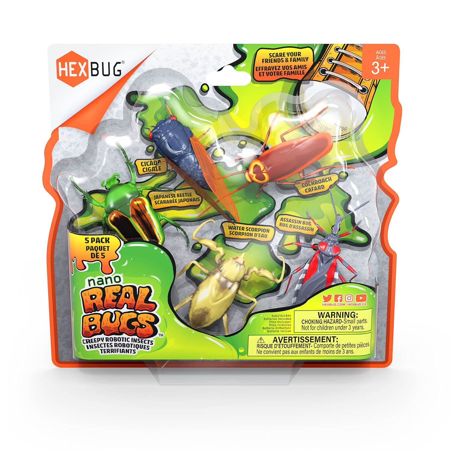 HEXBUGReal Bugs Nanos 5 Pack, Fake Insect Toy Figures, Vibration Powered Critters, Gift for Boys and Girls, 3 Years Old and Up, Multicoloured, 477-7676
