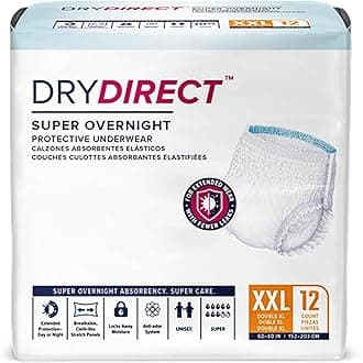 Super Overnight Underwear, Soft Cloth-Like Adult Diapers, Overnight Disposable Incontinence Protection - XX-Large (Pack of 12)