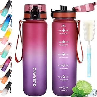 – Water Bottle 1L BPA Free Sports Drink Bottle Dishwasher Safe Canteen Bottle Leakproof Motivational Water Bottle with Time Markings