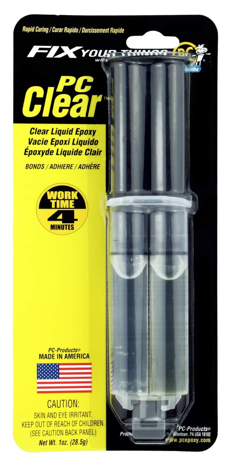 PC Products PC-Clear Epoxy Adhesive Liquid, 1oz Double Syringe, Clear 70147