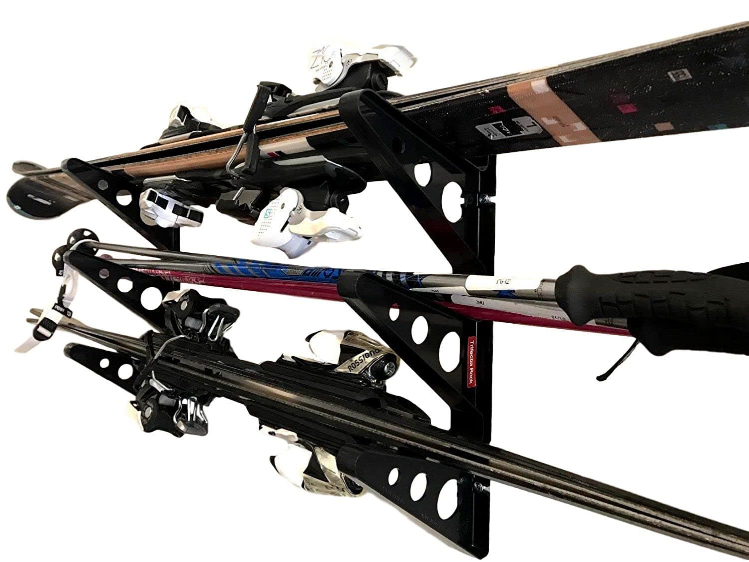 Ski Rack – Heavy-Duty Horizontal Ski Wall Mount & Snowboard Wall Mount for Garage Wall Shelving - Snowboards & Gear, Multi-Sport Skateboard Organizer - Skiing Accessories - Holds 3 Pair