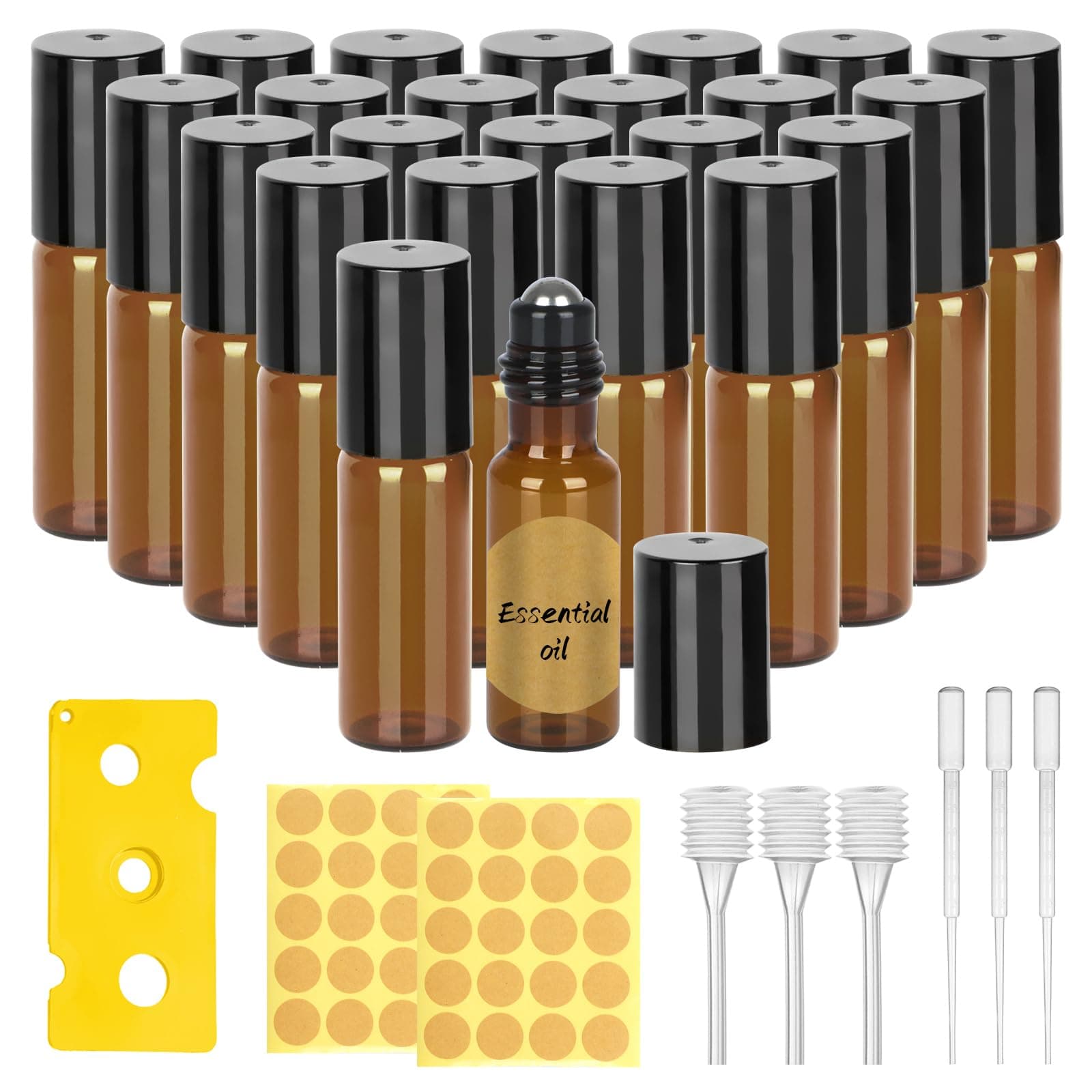 Ailvor 24pcs Essential Oils Roller Bottles, 5ml Roll on With Stainless Steel ...