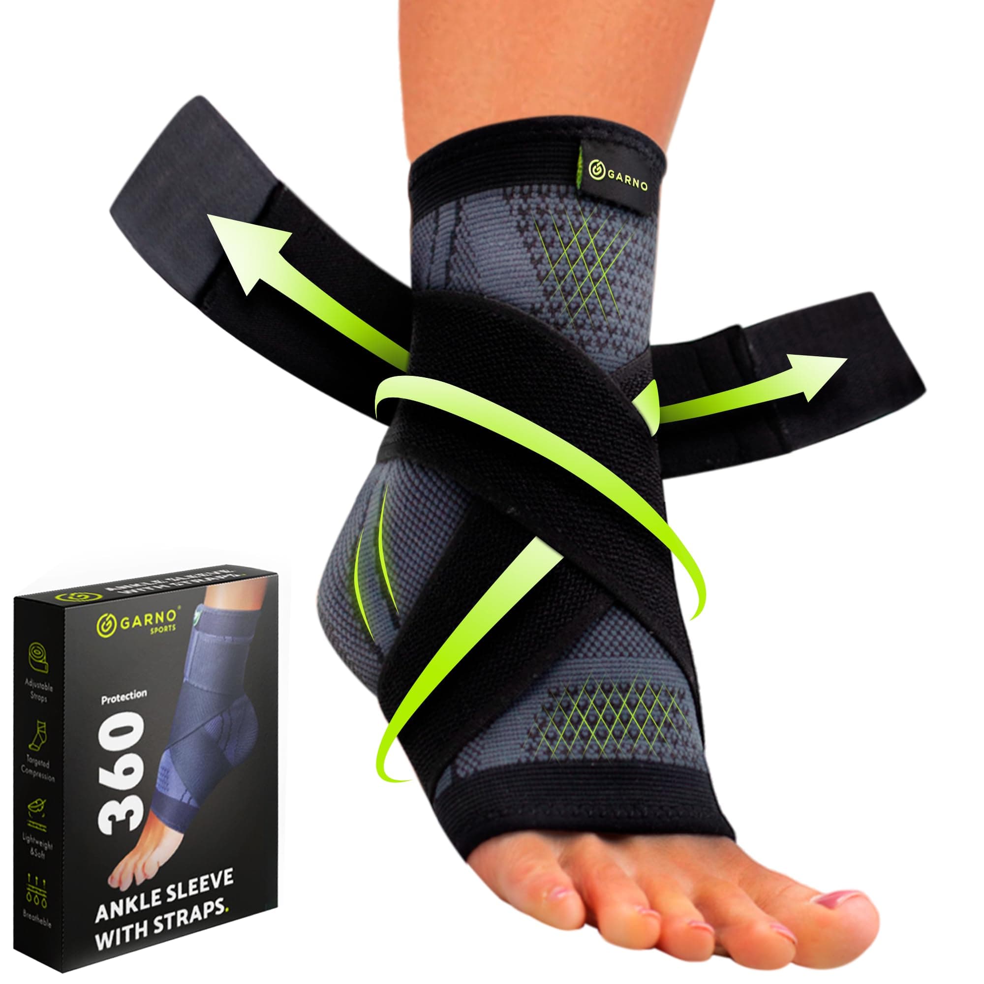 Ankle Brace – Compression Foot Sleeve with Adjustable Straps for Men & Women, Plantar Fasciitis & Achilles Support, Heel & Arch Pain Relief, Swelling & Injury Recovery, Protection for Sports, Running & Basketball (One Size Fits Most, Black)