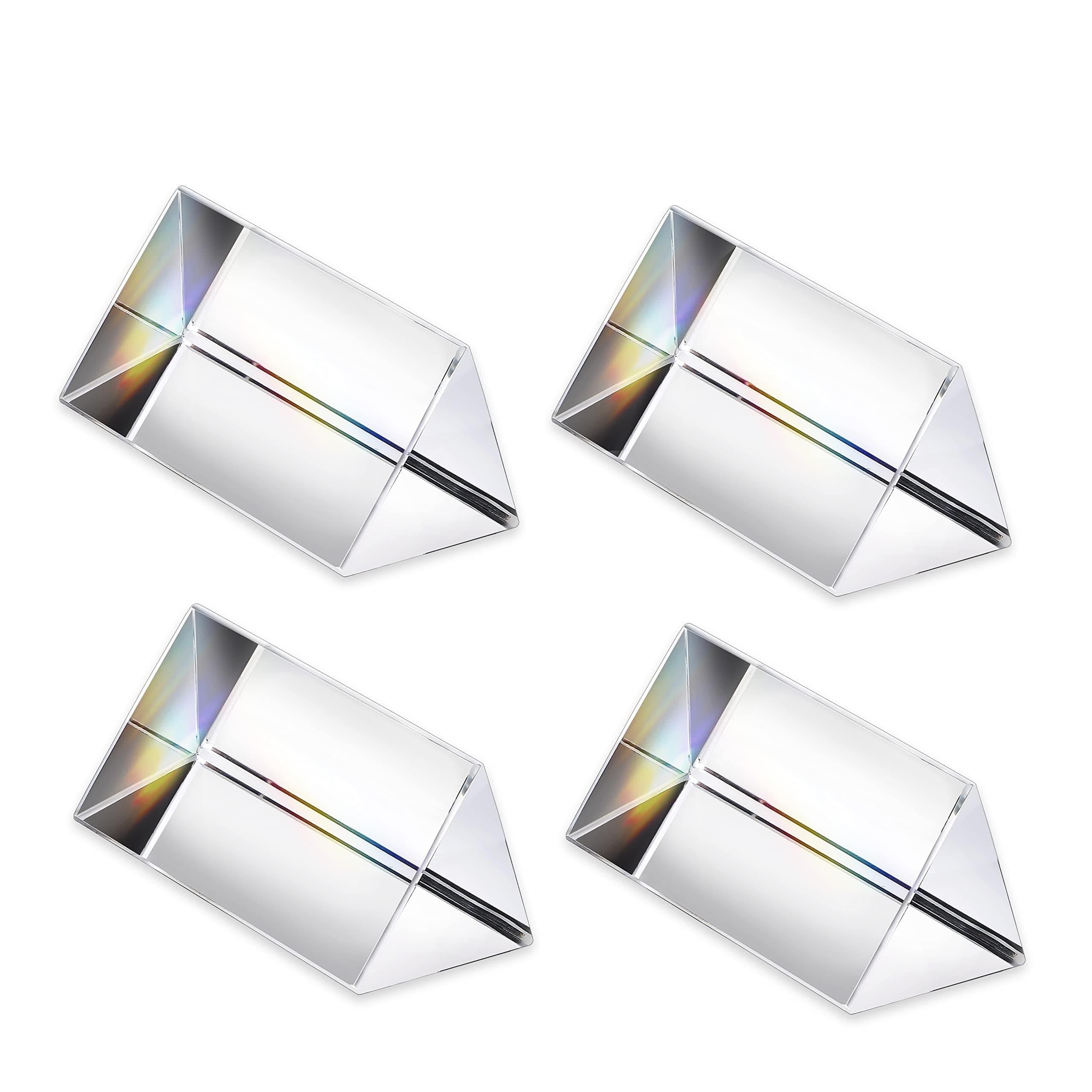 QFkris 4pcs Clear K9 Crystal Triangular Prism for Photo Rainbow Lights Crystal Optical Prisms Glass Physics Teaching Refracted Light Spectrum Students Presents Gift,50mm/2inch