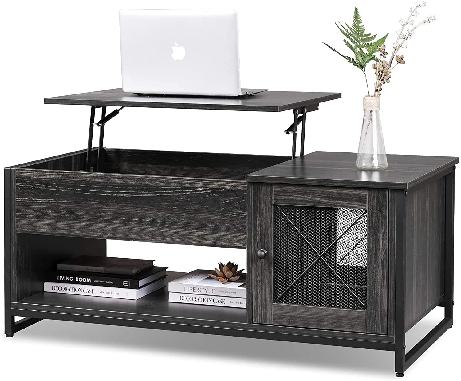WLIVE Coffee Table, 41.7" Lift Top Coffee Table with Hidden Compartment and Storage Cabinet, Wood Center Table for Living Room, Charcoal Black