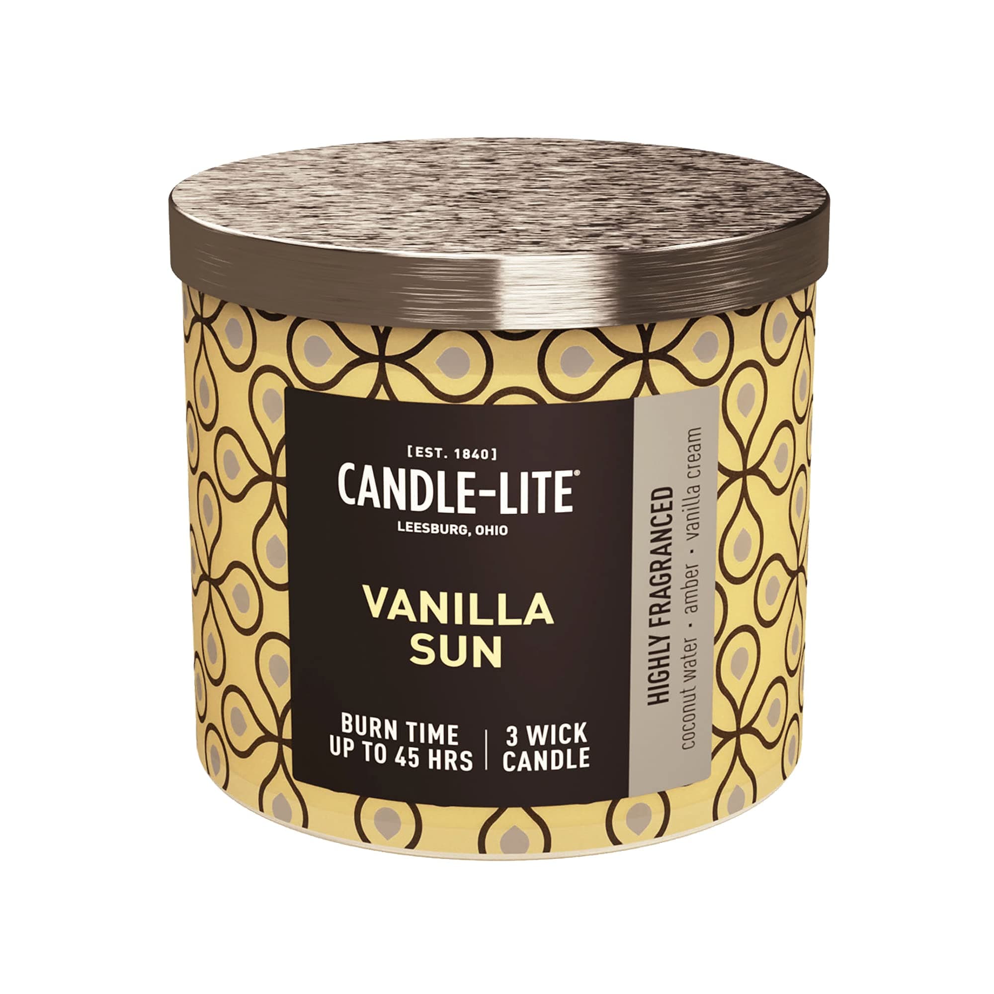 Candle-lite Premium Vanilla Sun Scent, 14 oz. 3-Wick Aromatherapy Candle with up to 45 Hours of Burn Time, Yellow