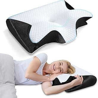 Memory Foam Cervical Pillow, 2 in 1 Ergonomic Contour Orthopedic Pillow for Neck Pain, Contoured Support Pillows for Side Back Stomach Sleepers