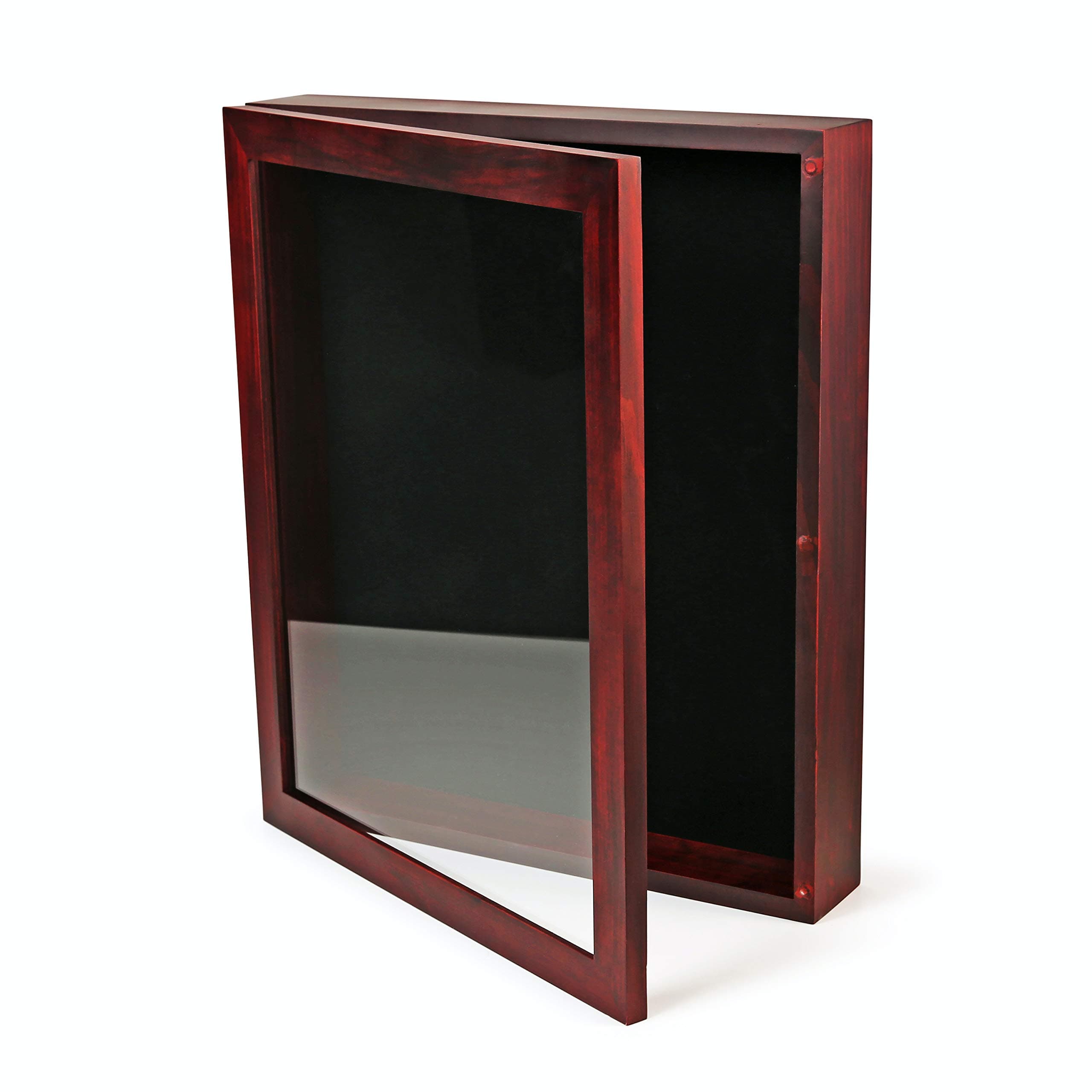 12x15x2 Shadow Box Display Case | Magnetically Opens and Closes like a Door - Real Wood, Strong Glass, Linen Background | Cherry Red | For Wall and Desktop. Protect Important Memories