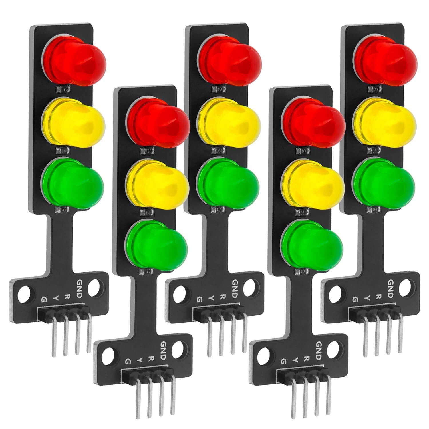 DIY Mini Traffic Light LED Display Board Module 3.3-5V 5mm Common Cathode Interface Compatible with Arduino Raspberry Pi 5Pcs (Red Yellow Green light)