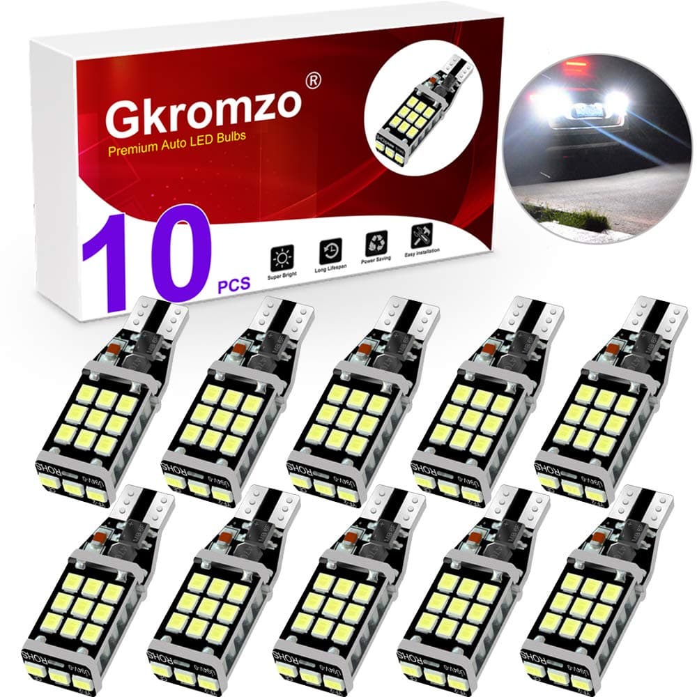 10 Pcs Super Bright 921 912 T15 W16W Backup Reverse Light Bulbs Canbus Error Free For Brake Stop Cargo Backup Lights High Power 2835 21SMD 6000K Pure White