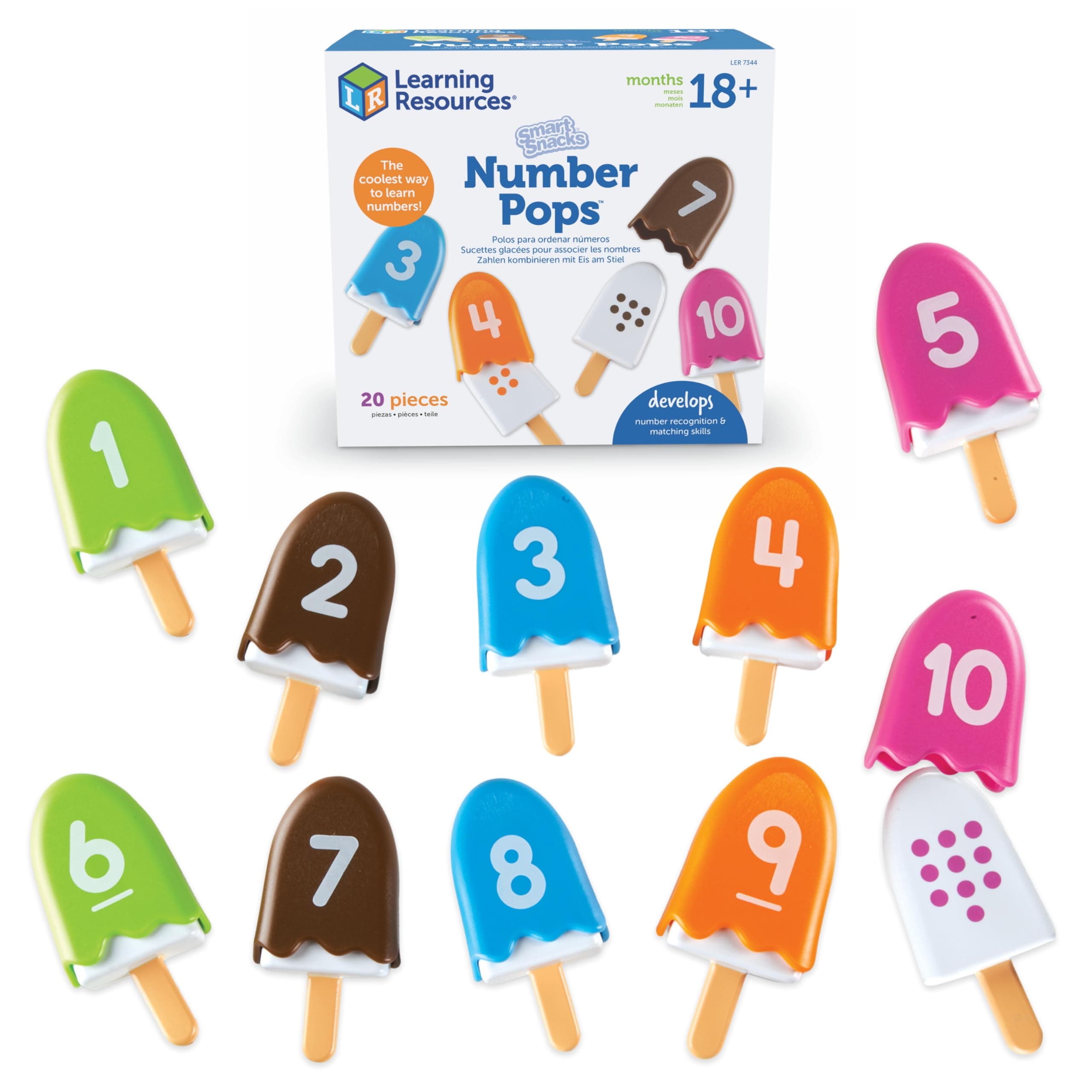 Learning Resources Smart Snacks Number Pops, Ages 2+, Set of 10, Early Maths Toy for Counting, Number and Colour Recognition Skills