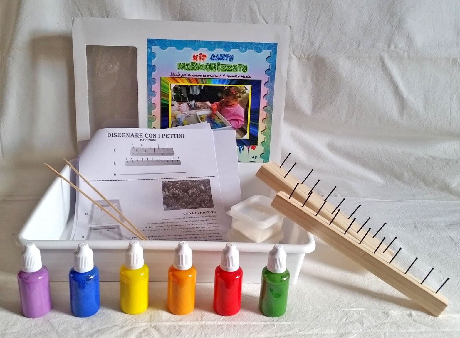 Florentia Libris Deluxe Marble Paper Kit with Combs for Marbled Designs DIY Marble Paper Expert 6 Colors Creative Game Kids Hobbies Adults