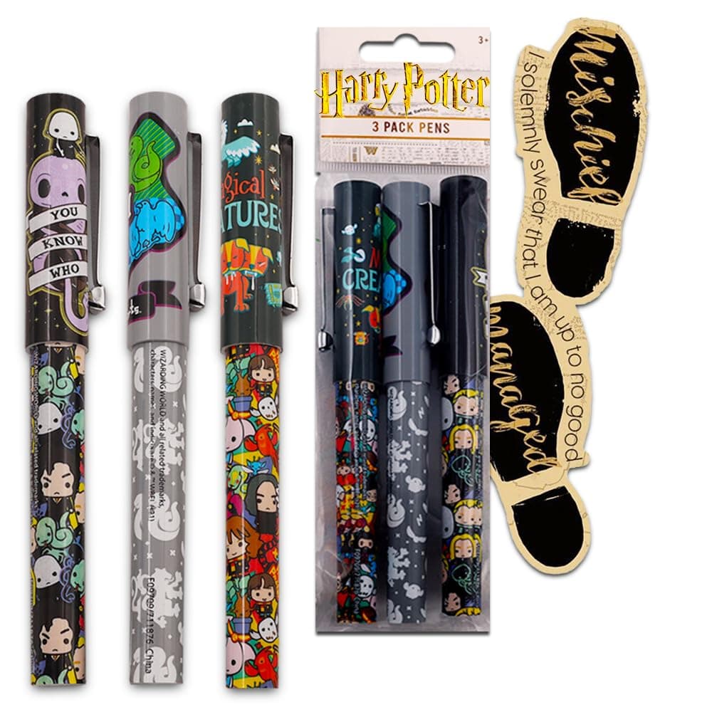 Harry Potter Pen Set Bundle - 3 Deluxe Pens Plus Bookmark | School & Office Supplies