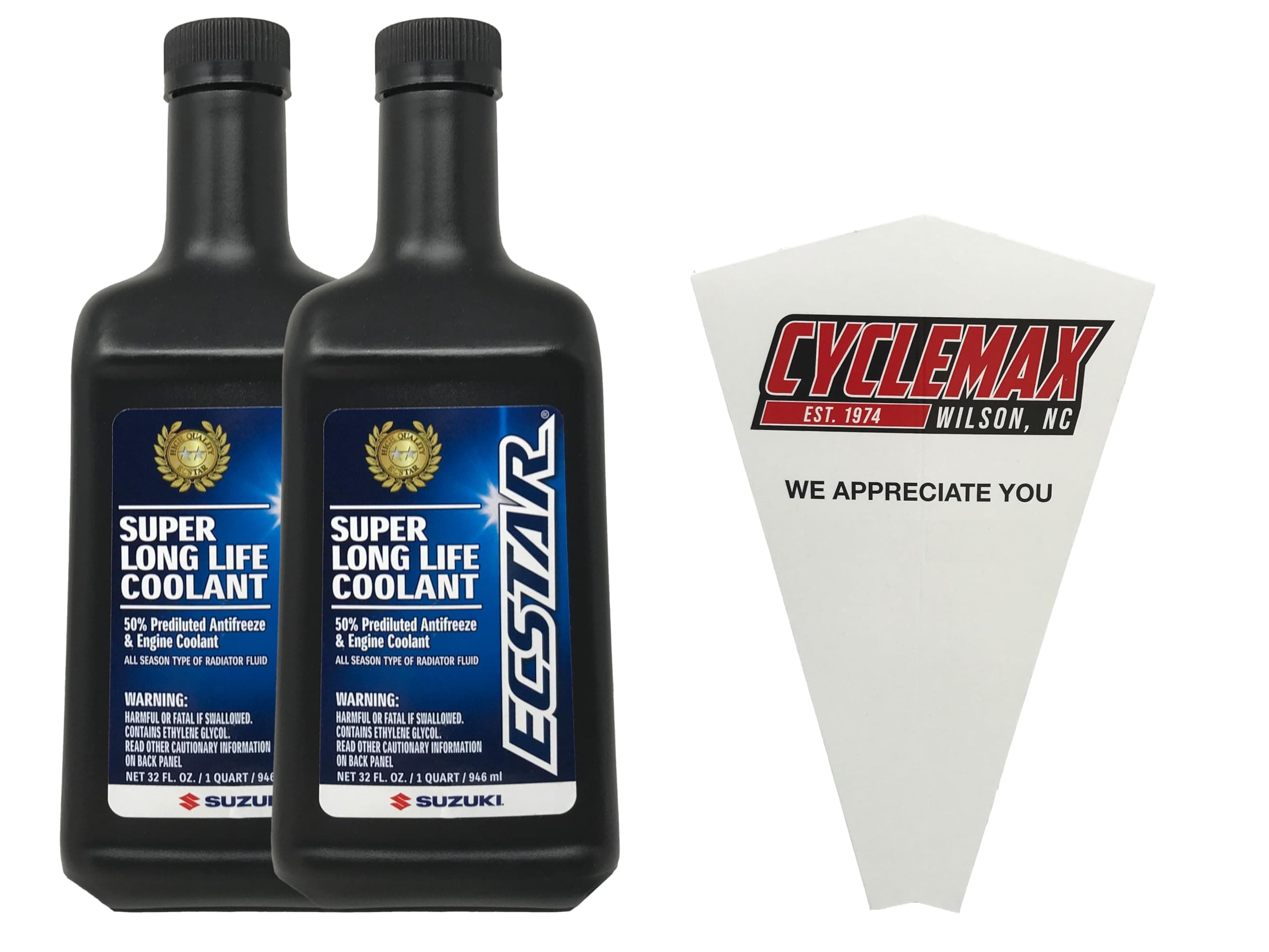 CYCLEMAX Two Pack Compatible with Suzuki Ecstar Super Long Life Coolant 990A0-02E00-01Q Contains Two Quarts and a Funnel