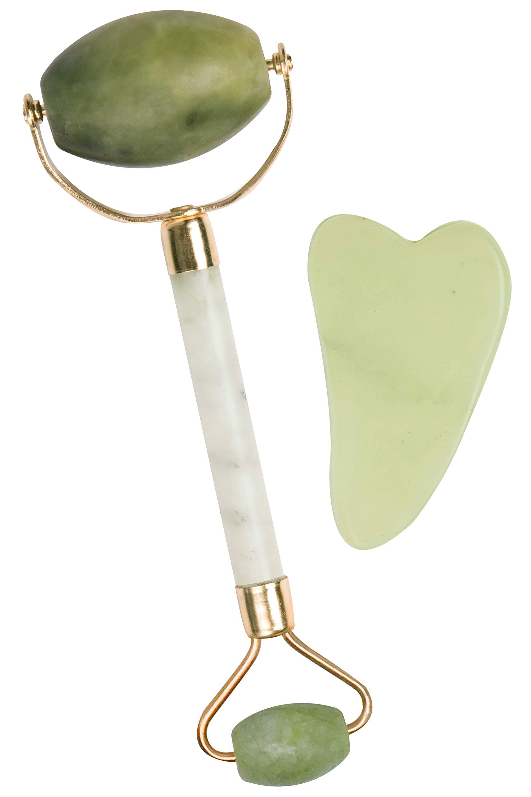 Jade Roller & Gua Sha Set w/Free E-book | Facial Massager & Body Scraping Tool Kit | Premium Quality 100% Jade Stone | Anti-Aging Face Massage to Reduce Wrinkles & Puffy Eyes (by Luna Essentials)