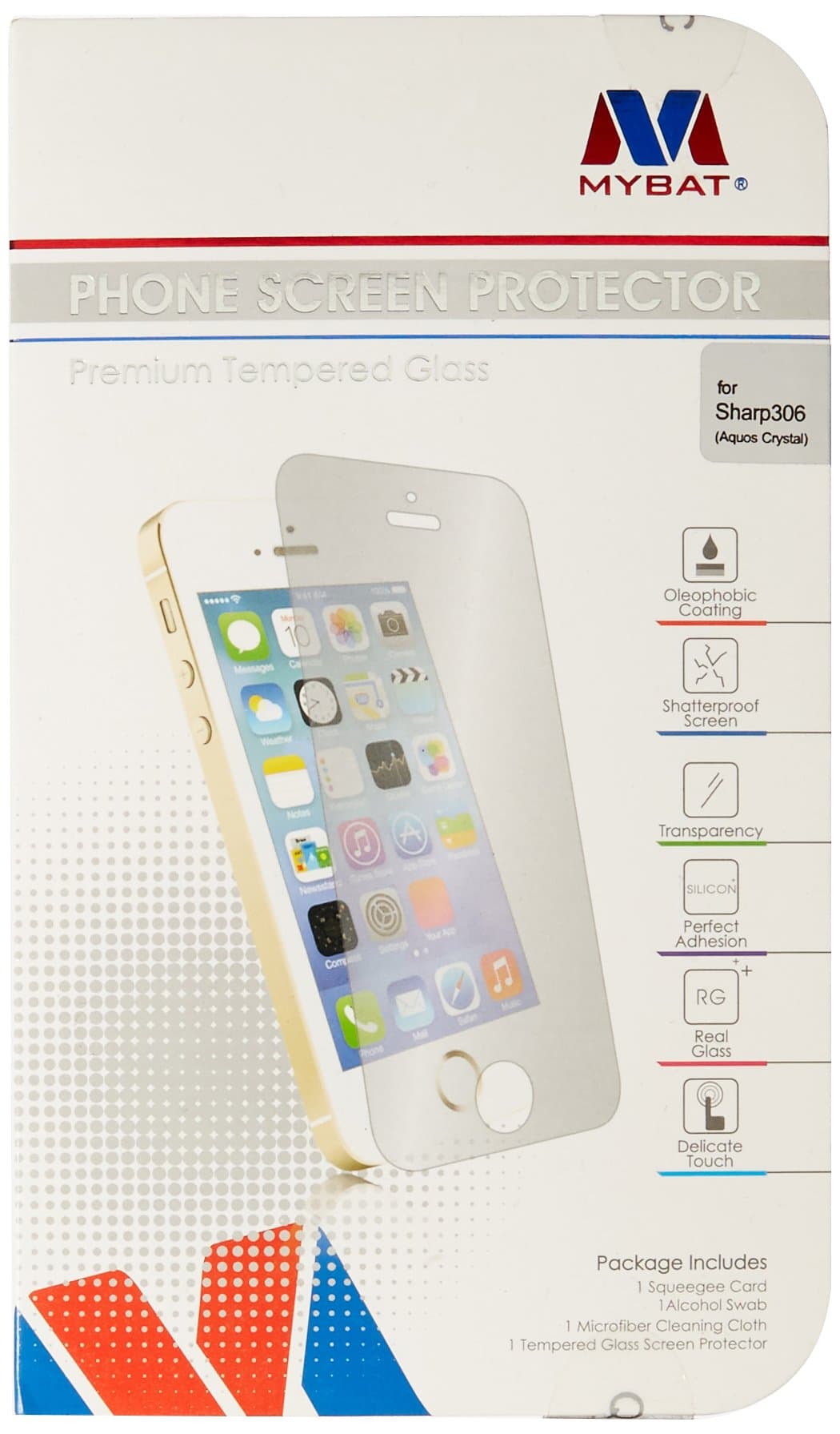 MyBat Sharp 306 Aquos Crystal Tempered Glass Screen Protector - Retail Packaging - Clear