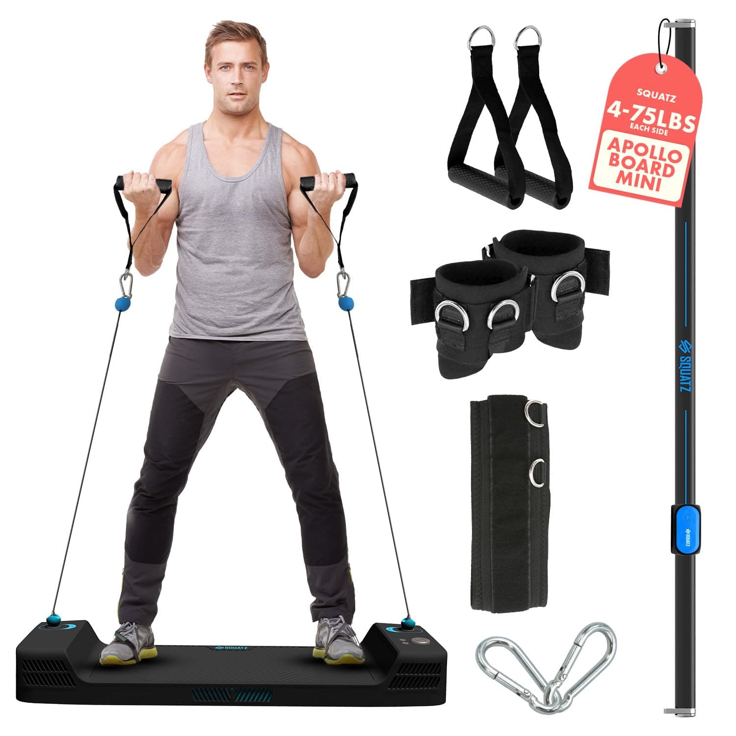 SQUATZ Multifunctional Push-Up Board Workout System w/ LED Display – Portable Home Gym Equipment, Bluetooth Connectivity, Resistance Training Device, Full Body Workout, 4 Training Modes, Durable(Blue)