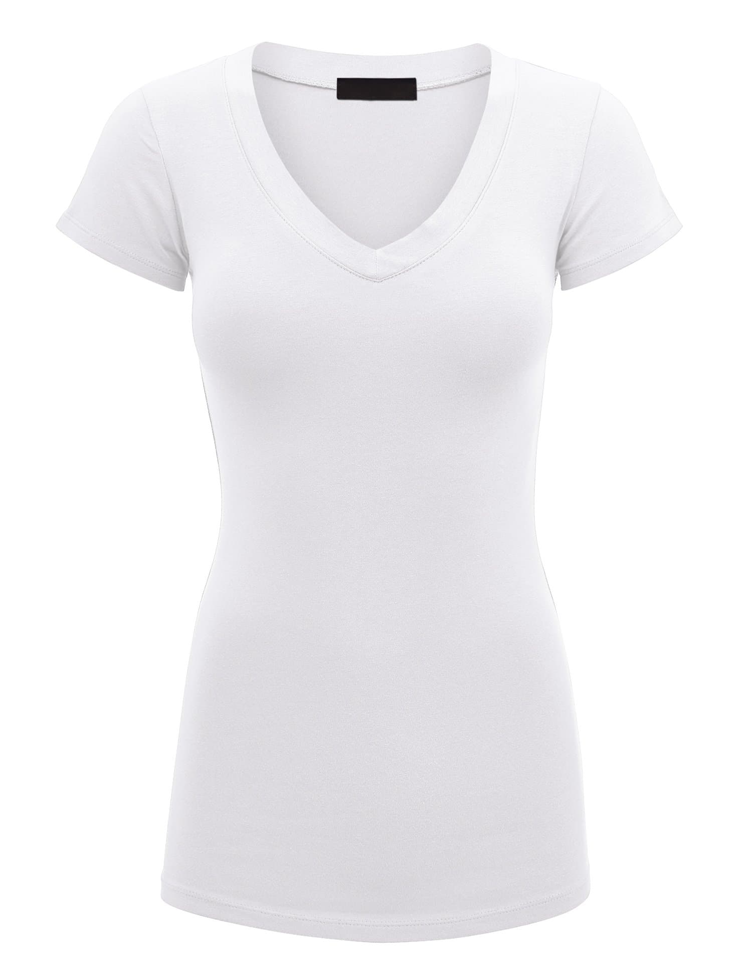 Women's Basic Slim Fitted Short Sleeve Casual V Neck Cotton T Shirt