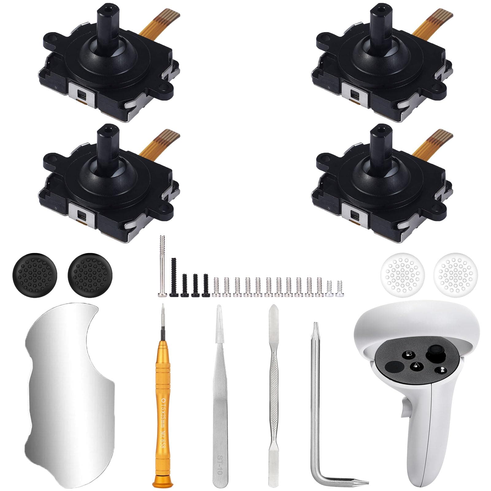 Ikpek 4 Pack Joystick Replacement Kit for Oculus Quest 2 Controller, 31 in One Repair Kit for Meta Quest 2 Controller, Include 4 Thumb Sticks, 4 Thumbstick Grips, 18 Screws, 2 T5 Screwdrivers and More