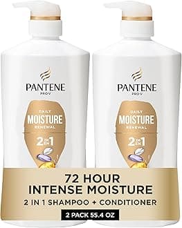 2-in-1 Shampoo & Conditioner, Daily Moisture Renewal - Pro-V Nutrients for Dry, Color-Treated, Straight to Curly Hair, 72-Hour Hydration & Softness, 27.7 Oz Each, 2-Pack + Rescue Shot (0.5 Oz)
