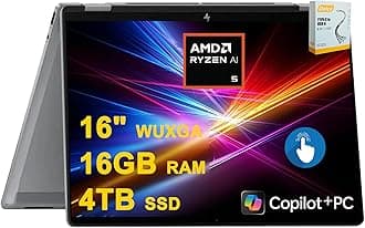 HP OmniBook X Flip AI PC 2-in-1 Laptop | 16" WUXGA Touch (400nits) | AMD 6-core Ryzen AI 5 340 (Up to 50 Tops) | 16GB DDR5 4TB SSD | Backlit 5MP IR Privacy Camera Win11Pro w/DLCA Accessory