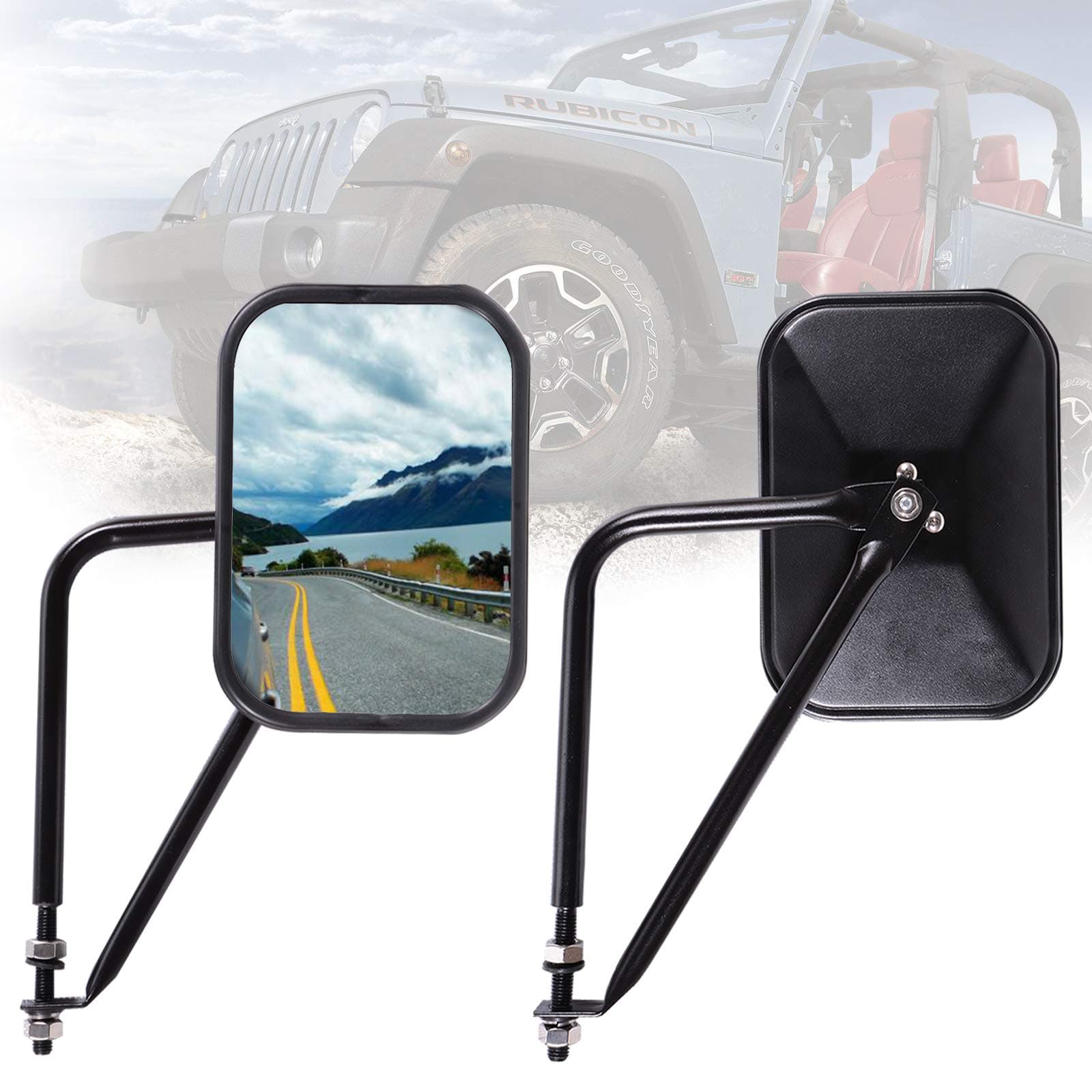 Voilamart Rectangular Adventure Rearview Side Mirror, 2 Pcs Off-Road Bolt-on Door Hinge Doorless Mirror, Side Mirror Fits for 07-17 Jeep Wrangler JK JKU CJ YJ