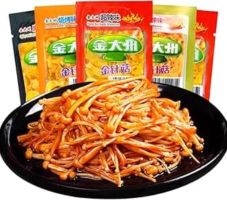 Chinese Specialties Spicy Red Oil Enoki Mushroom, Pickled Vegetables, Latiao Spicy Strips, Chili Sauce Pickle, Crispy Mushroom, Snack Relish Gift Pack, 12 Bags