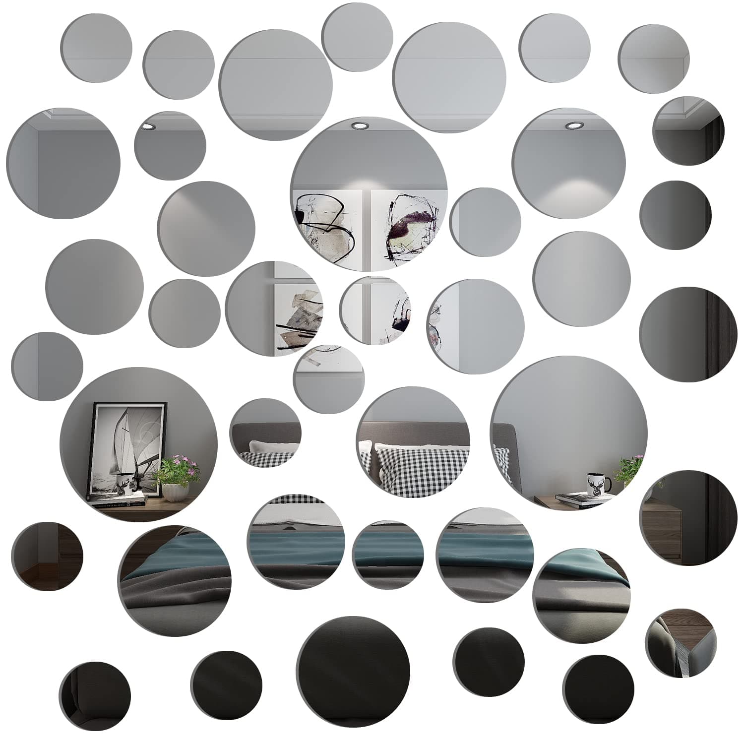 40PCS Various Round Mirror Sheets for Walls, Flexible Mirror Sheets Acrylic Mirrors Sheet Circle Acrylic Removable Decal Stickers Suitable for Decorative Scenes