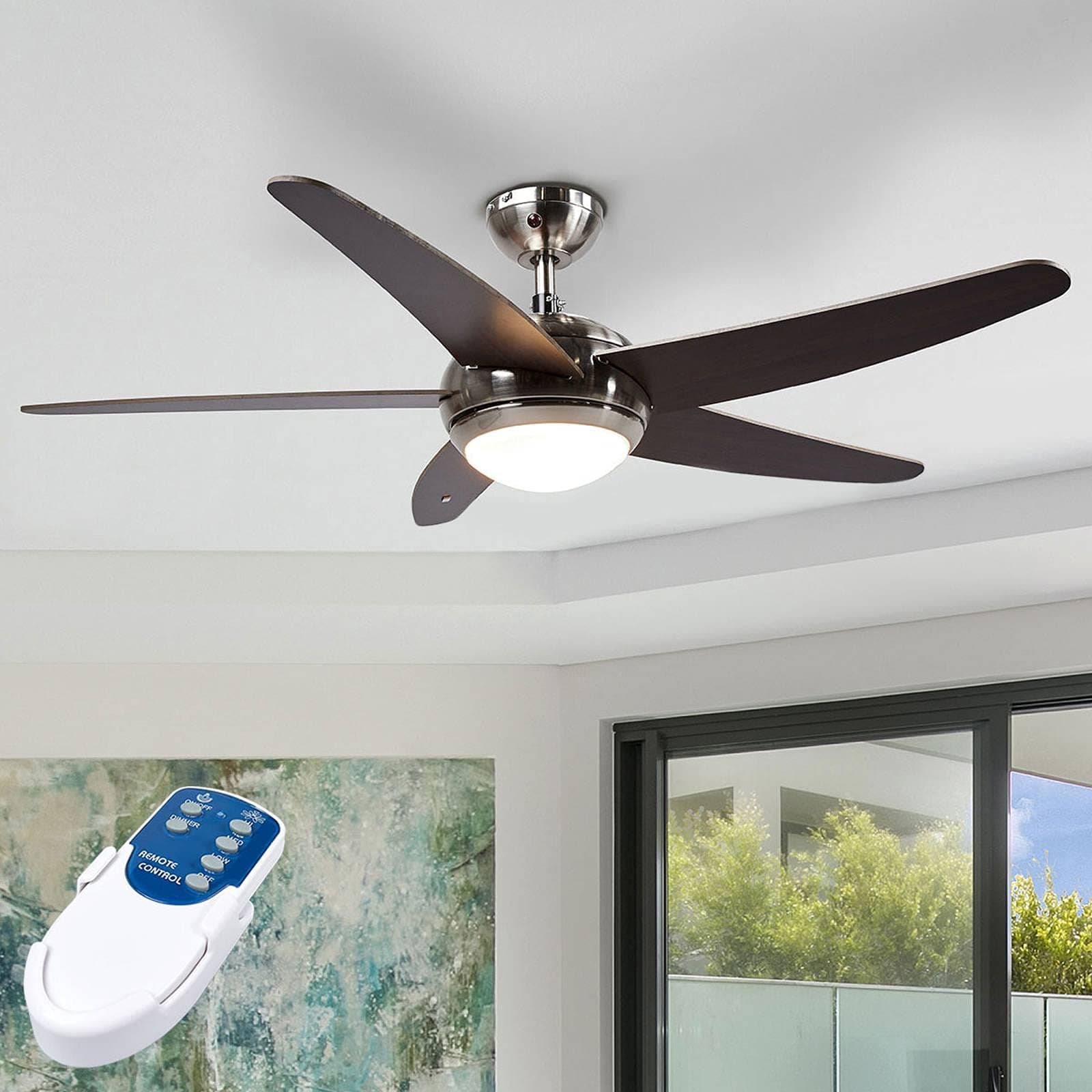 Ceiling Fans with Lighting 'Anneka' with Remote Control (Modern) in Brown Made of Wood (1 Light Source, R7s 78.3 mm) from Lindby [Energy Class C]