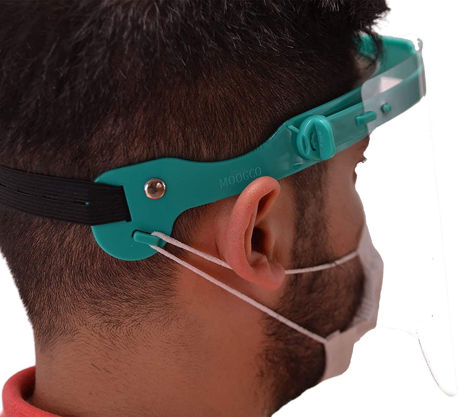 MOOGCO Face Shield - Reusable Plastic Face Shield with Sponge Headband and Anti-Fog (1, TURQUOISE)