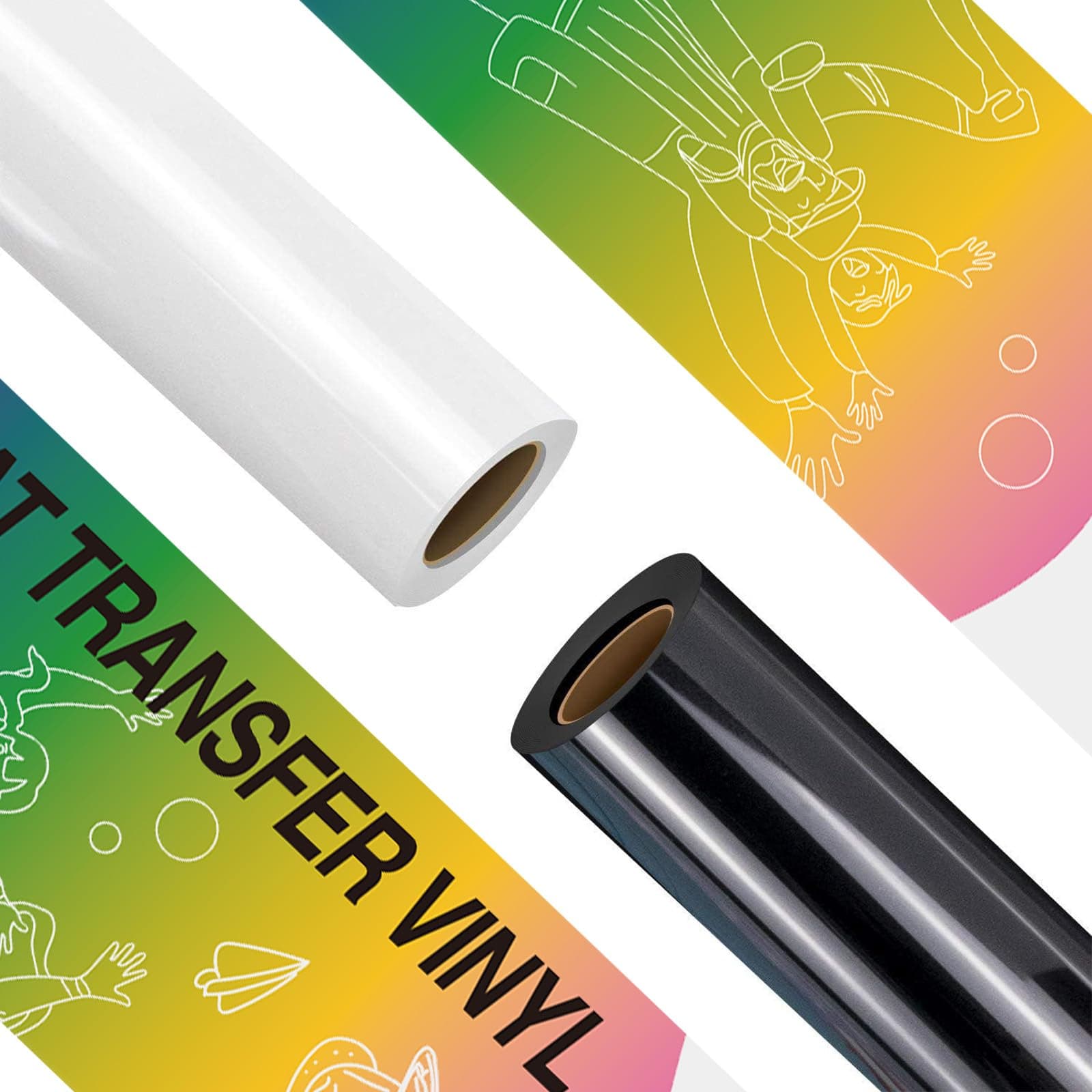 HTVRONT Heat Transfer Vinyl Rolls - 2 Pack 12" x 8ft Black and White HTV for Shirts, Iron on Vinyl for All Cutting Machine - Easy to Cut & Weed for Heat Transfer Design