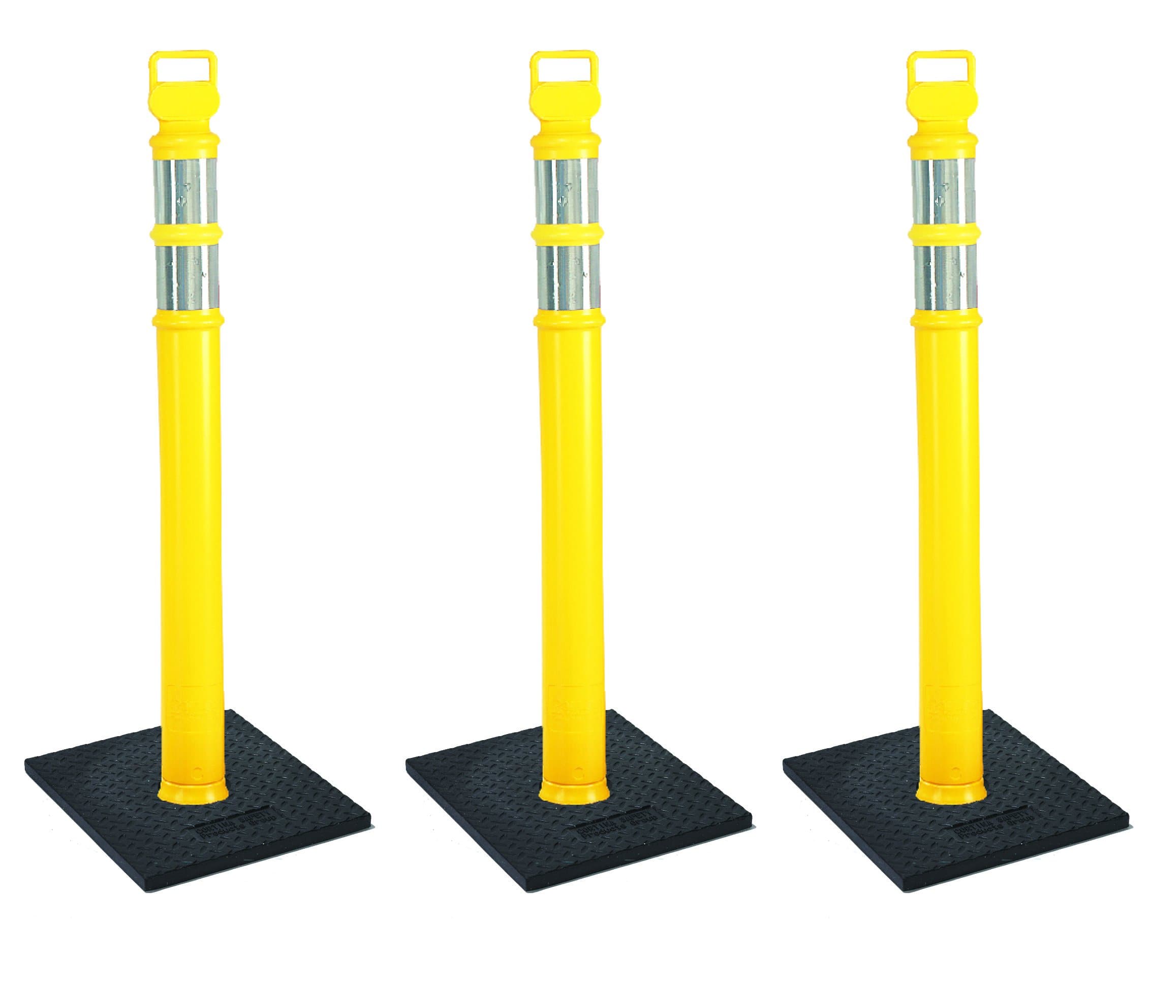 Cortina EZ Grab Delineator 45" Post, 3" Hip Collars with 10 lb Base, 03-747YRBC-3, Yellow, 3 Pack