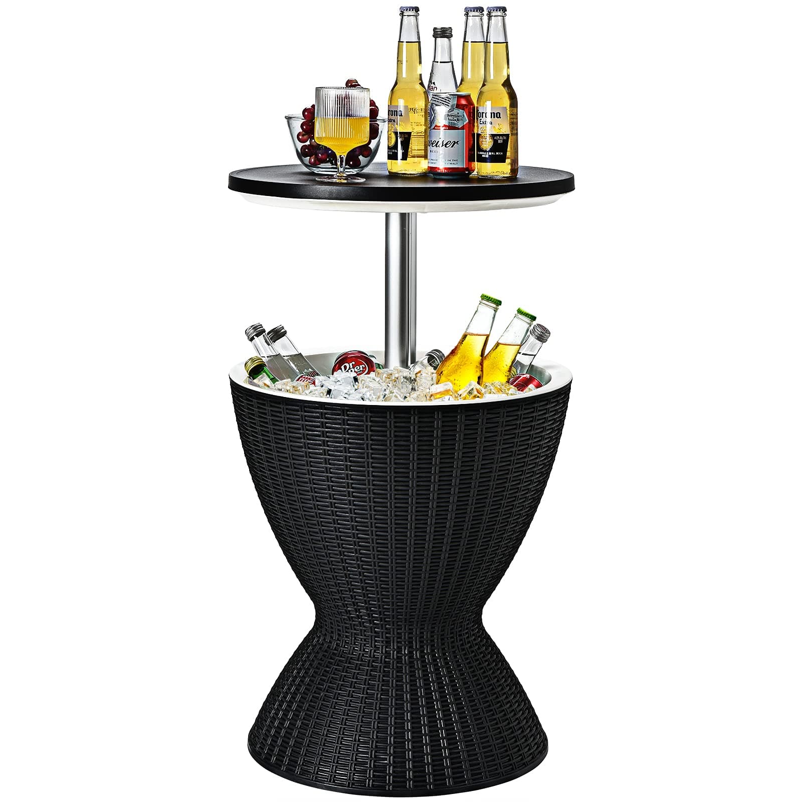 Ice Bucket Table, 30L Multifunctional Ice Beer Drinks Storage Holder with Height Adjustable Tabletop, Outdoor Garden Patio Deck Cool Bar for Camping Picnic Party (Black)