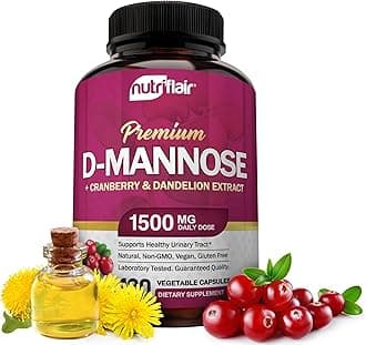 NutriFlair D Mannose 1500mg, 120 Capsules - with Cranberry and Dandelion Extract - Natural Urinary Tract Infection, UTI Support - Best DMannose Powder - Flush Impurities, Detox Body, for Women and Men