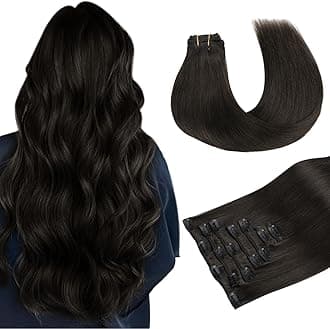 MAXITA Hair Extensions Clip in Human Hair, 7PCS 120g Tea Black 24 Inch,Clip in Hair Extensions Real Human Hair Extensions Natural Straight Hair for Women