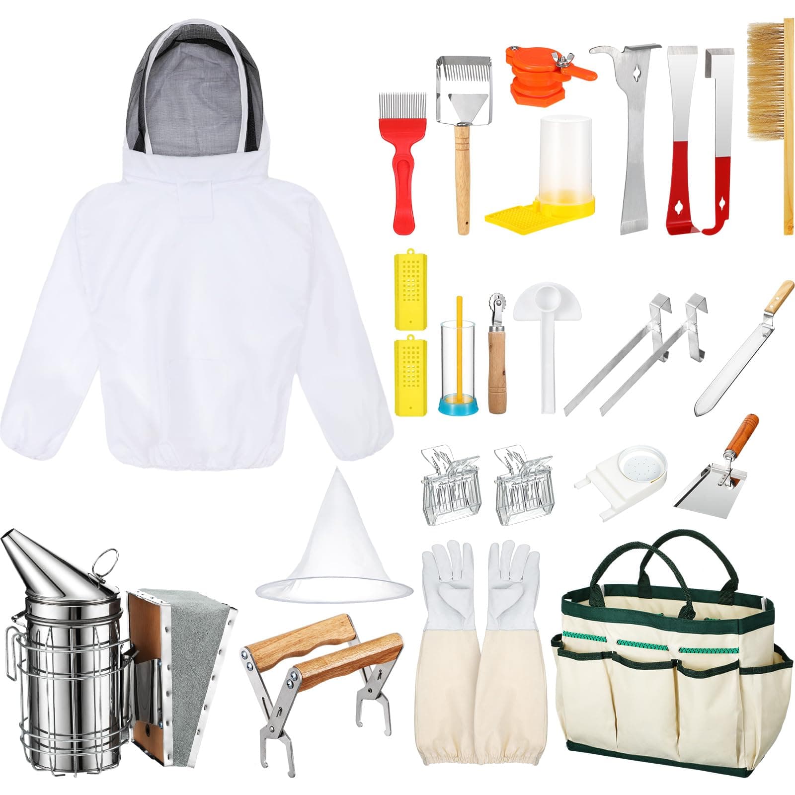 30 Pcs Beekeeping Supplies Beehive Equipment Beekeeping Starter Kit Bee Keeper Supplies All with Jacket Beehive Kit Bee Smoker Uncapping Tool for Beginners Professional Beekeepers(Large)