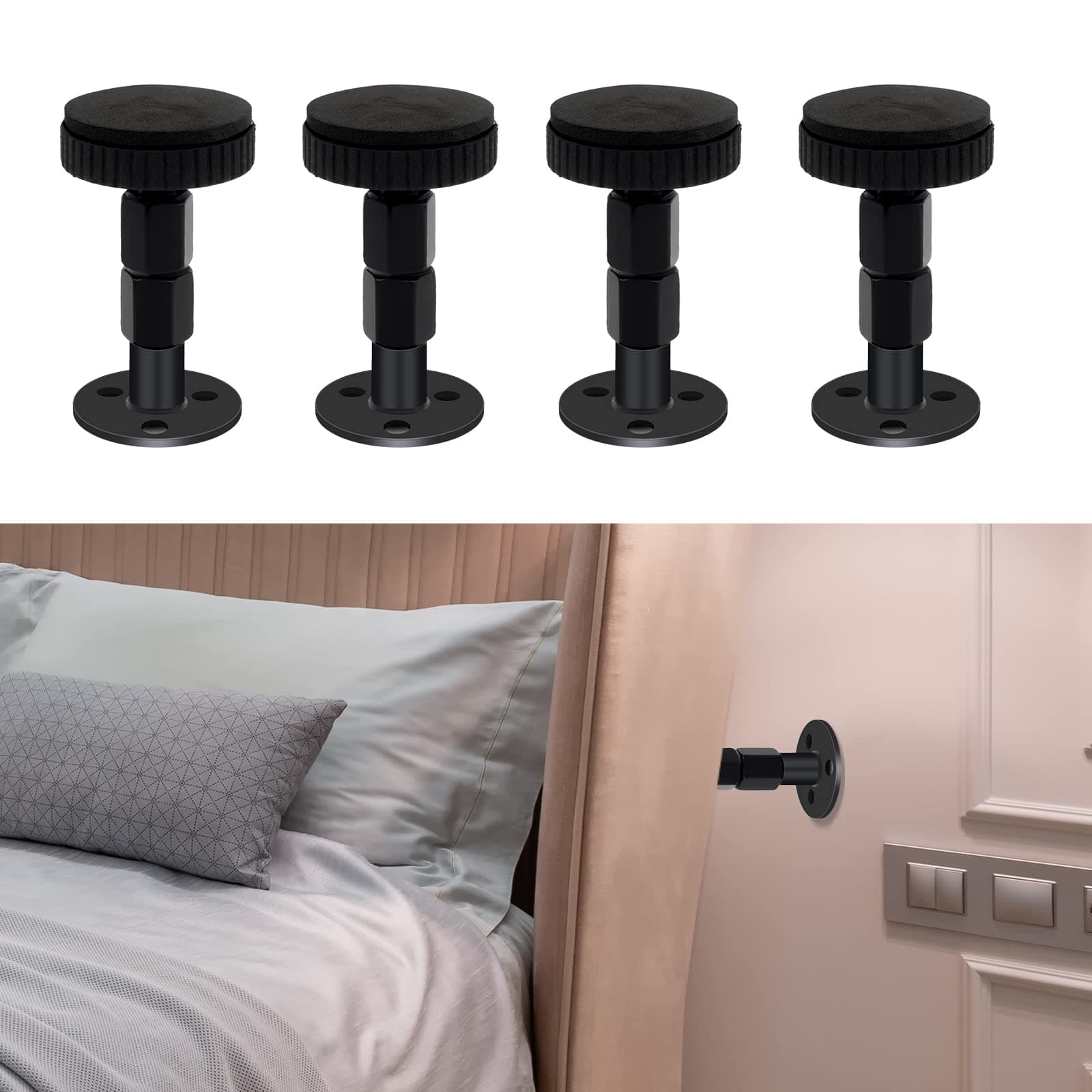 4Pcs Headboard Stoppers for Wall, Adjustable Headboard Stoppers, Bed Noise Stopper for Headboard, Couch, Bed Wall Bumper, Wall Protector, Easy to Install(1.18-2.52In) (Large)