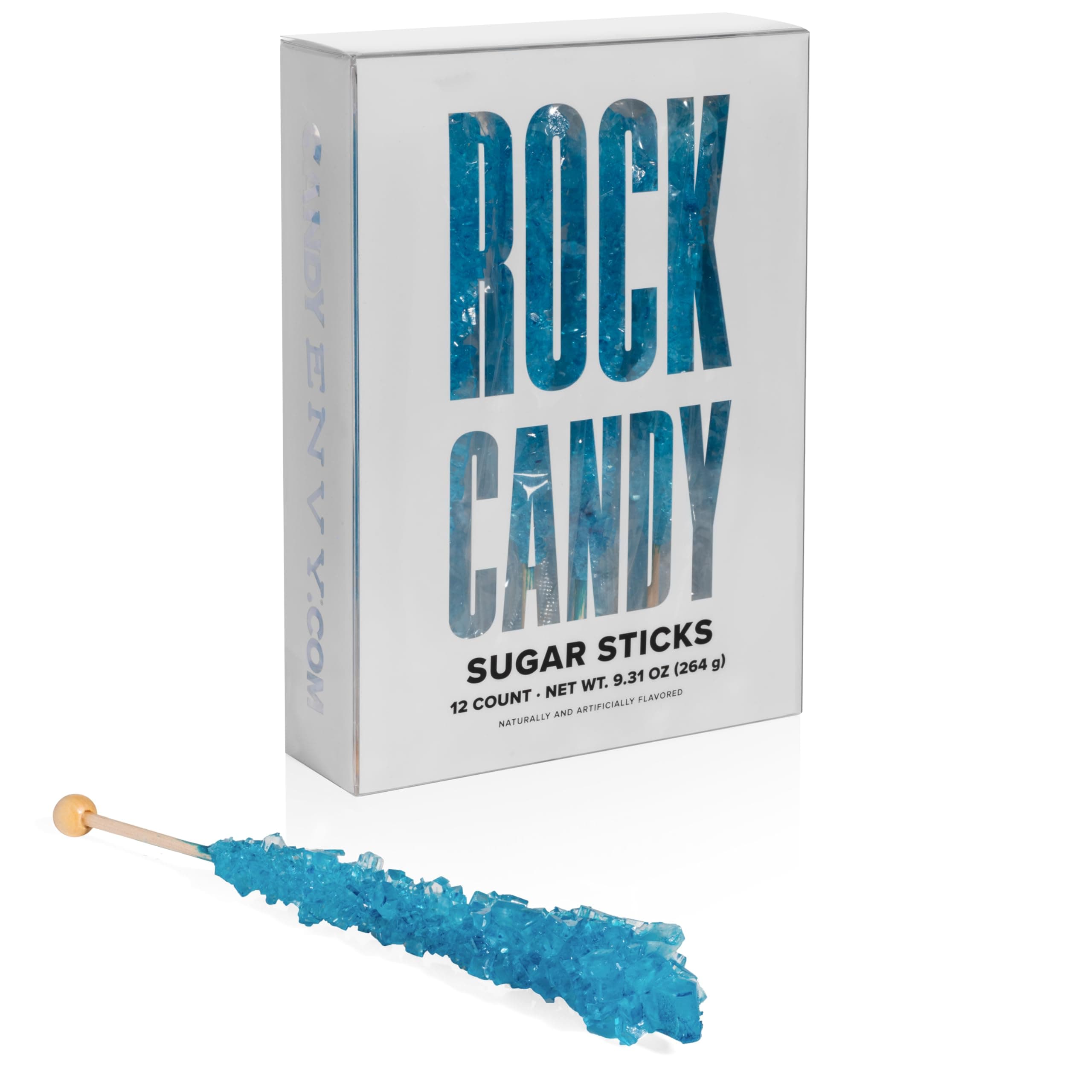 Blue Rock Candy Sugar Sticks - Blue Raspberry Flavored - 12 Individually Wrapped Party Favors