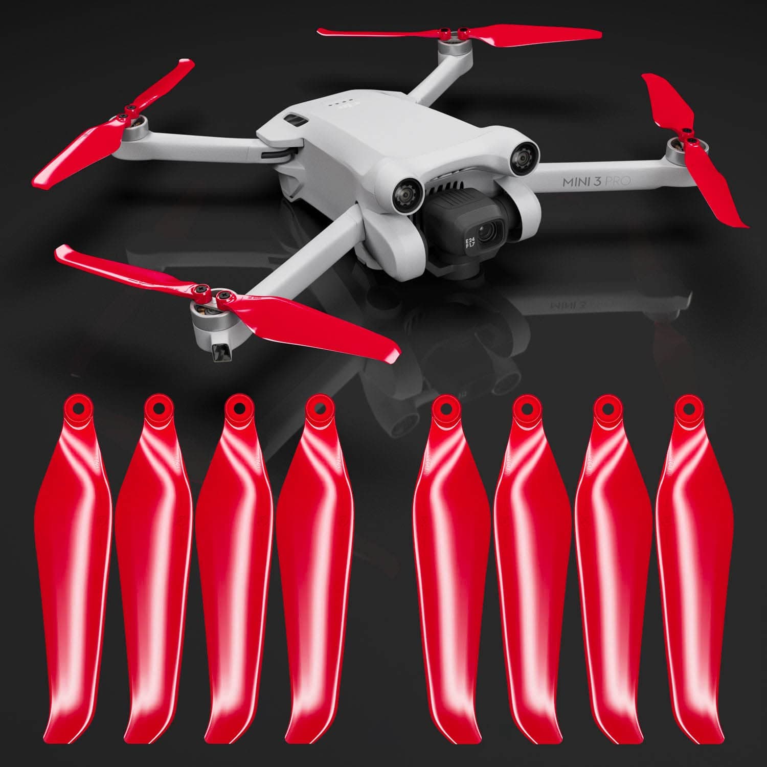 Stealth Propellers for DJI Mini 3 Pro & Mini 4 Pro - Red, 4 propellers in Set
