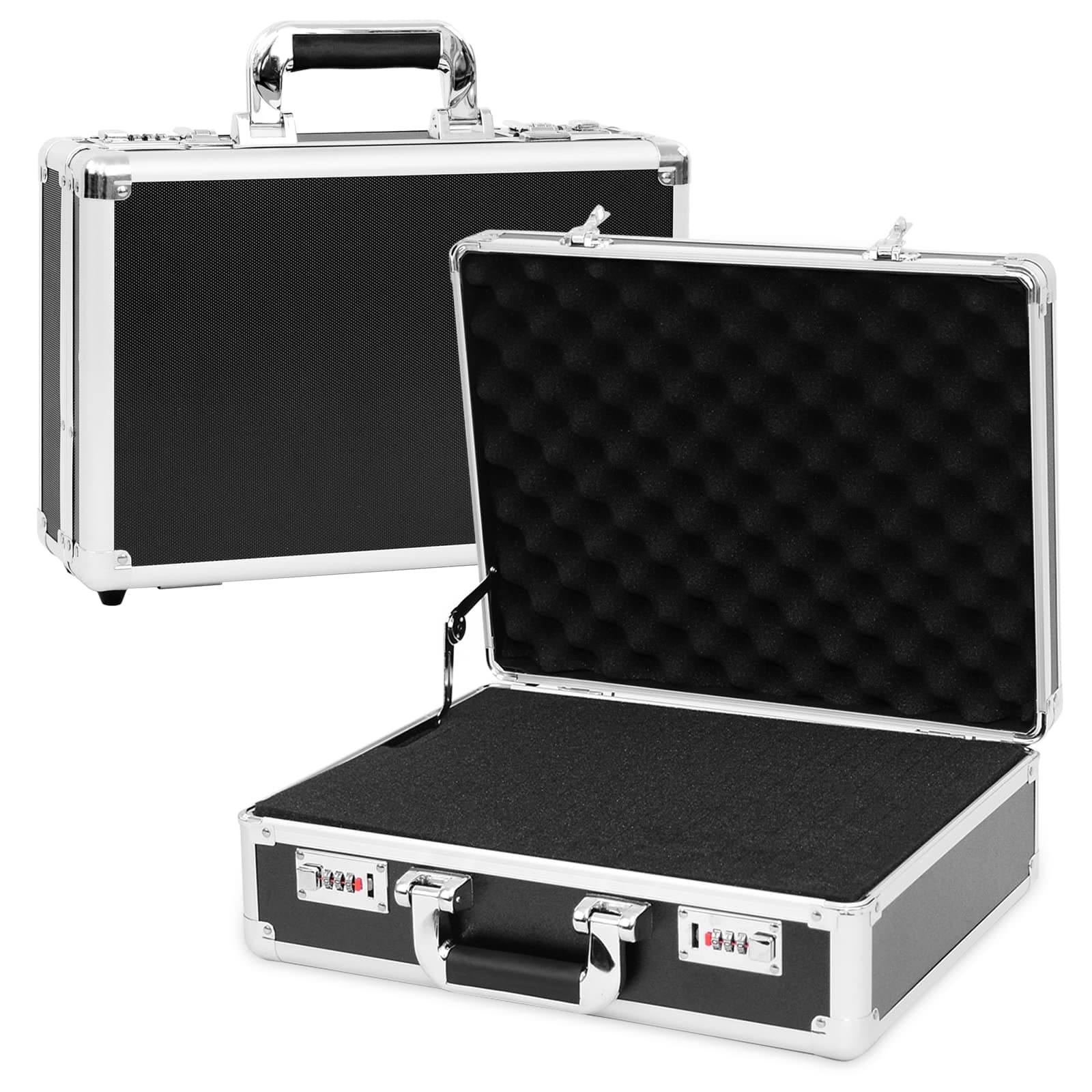 BQKOZFIN Lockable Flight Case, Portable Aluminum Password Tool Box Storage Case with Cubed Foam Interior for Test Instruments Cameras Tools Parts & Accessories, L42 x W33 x H14 CM