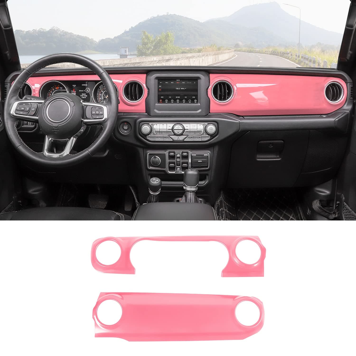 RT-TCZ Center Console Trim Cover Dashboard Control Panel Cover Decorative Interior Accessories for Jeep Wrangler JL JLU & Gladiator JT 2018-2022,Pink